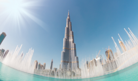 Skyline de Dubaï avec le Burj Khalifa, illustrant l’internationalisation des entreprises wallonnes vers le Moyen-Orient